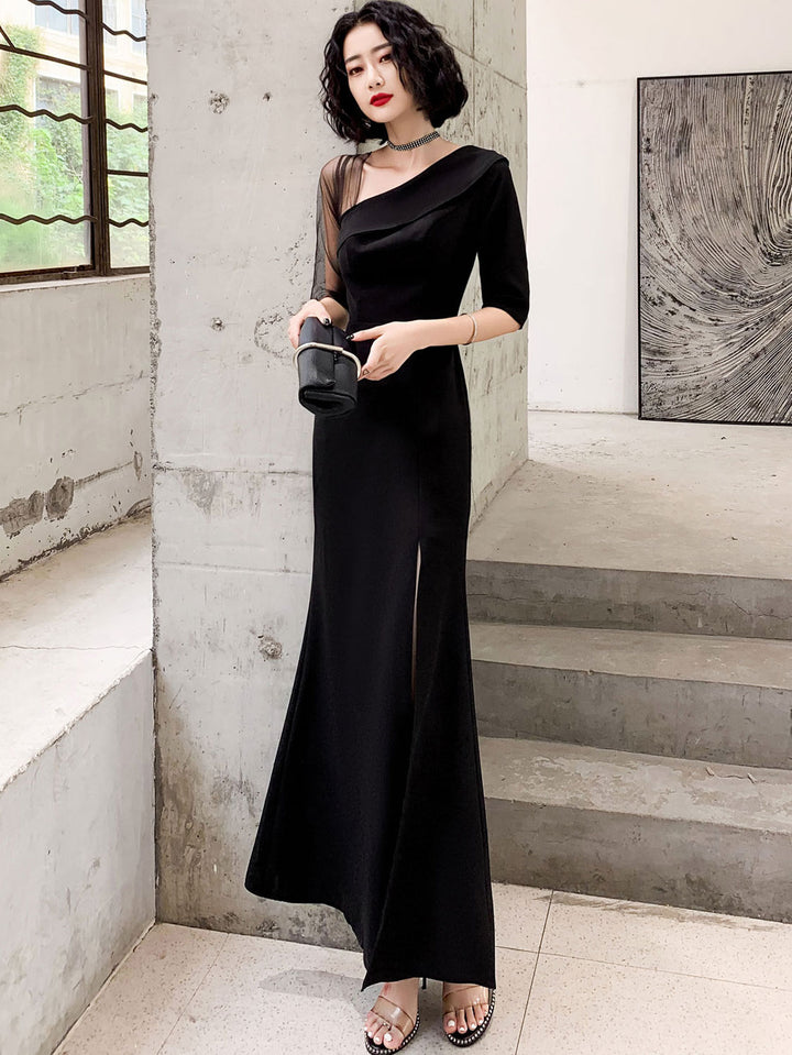 White Red Asymmetrical Neckline Split Front Evening Prom Dress