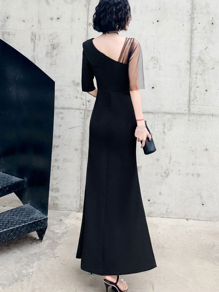 White Red Asymmetrical Neckline Split Front Evening Prom Dress