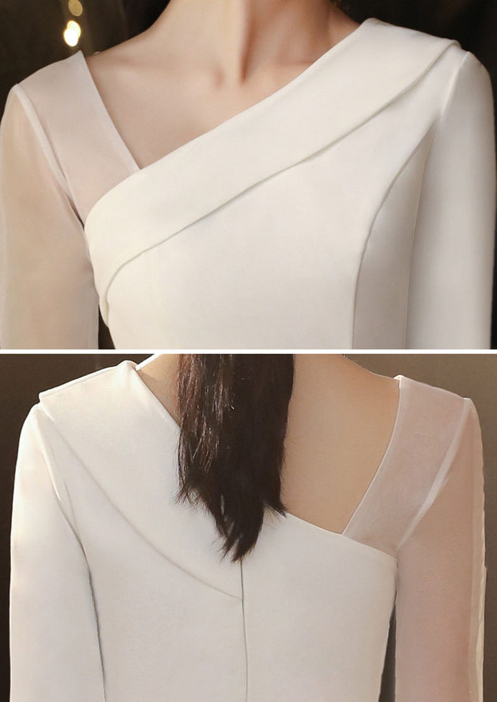White Red Asymmetrical Neckline Split Front Evening Prom Dress