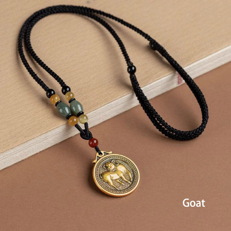 Chinese Zodiac Pendant Necklace Luck Brass Medallion