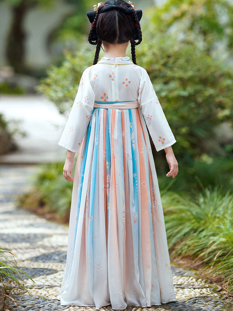 Red Blue Embroidered Kids Girls Ancient Hanfu 汉服 Costume Dress