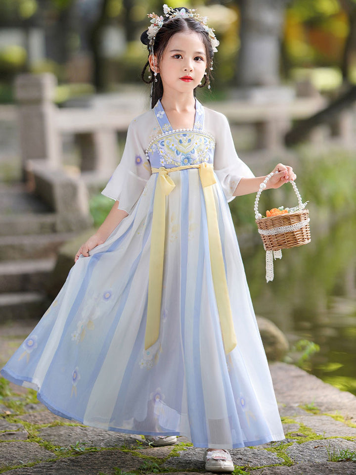 Pink Embroidered Kids Girls Ancient Hanfu 汉服 Costume Dress