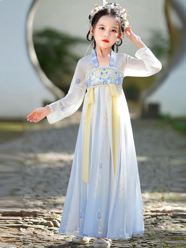 Pink Embroidered Kids Girls Ancient Hanfu 汉服 Costume Dress