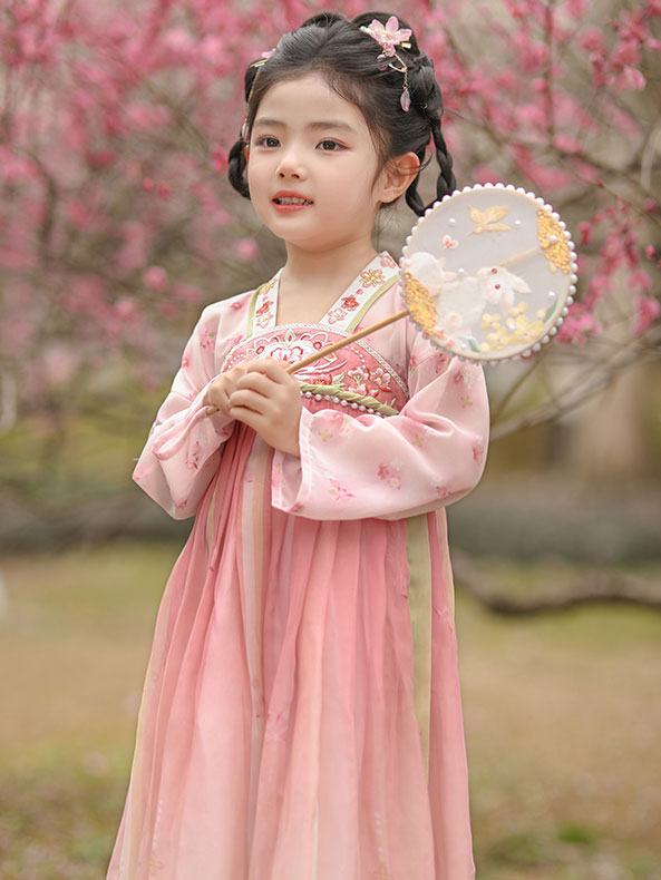 Pink Cherry Blossoms Kids Girls Ancient Hanfu 汉服 Costume Dress