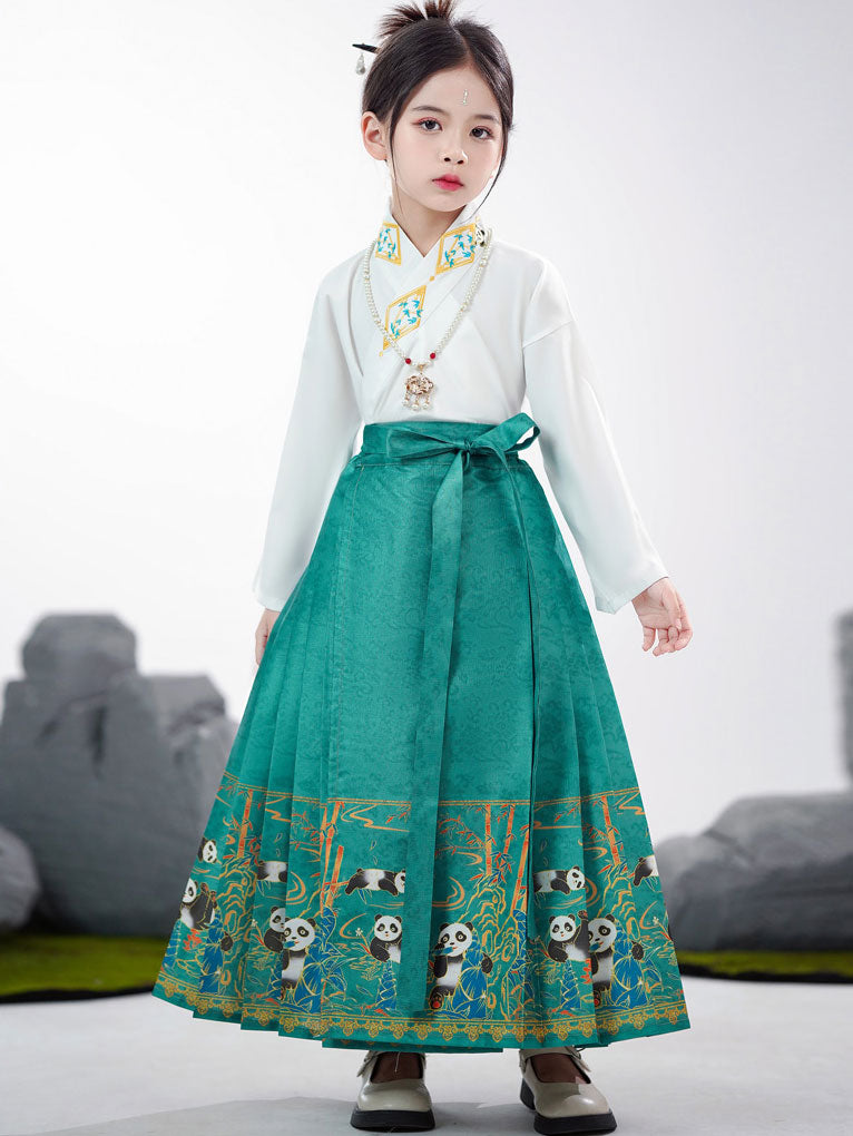 2 Pieces Kids Girls Ancient Hanfu Green Horse Face Skirt Costume Dress