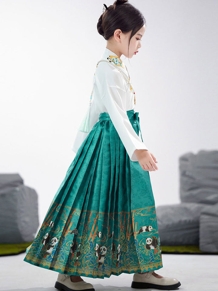 2 Pieces Kids Girls Ancient Hanfu Green Horse Face Skirt Costume Dress