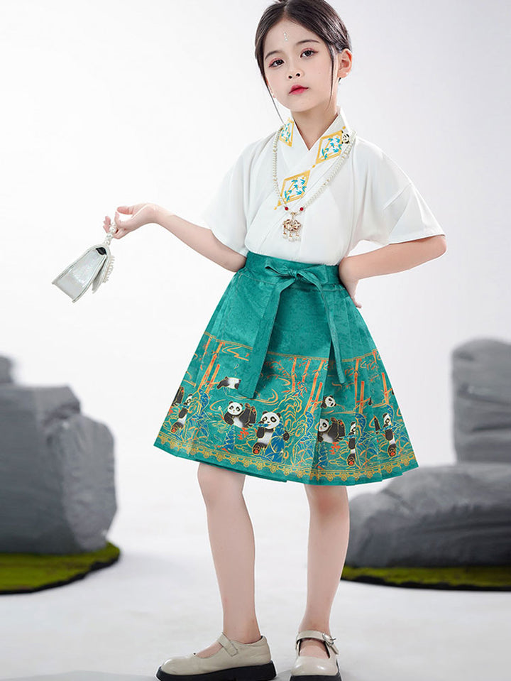 2 Pieces Kids Girls Ancient Hanfu Green Horse Face Skirt Costume Dress