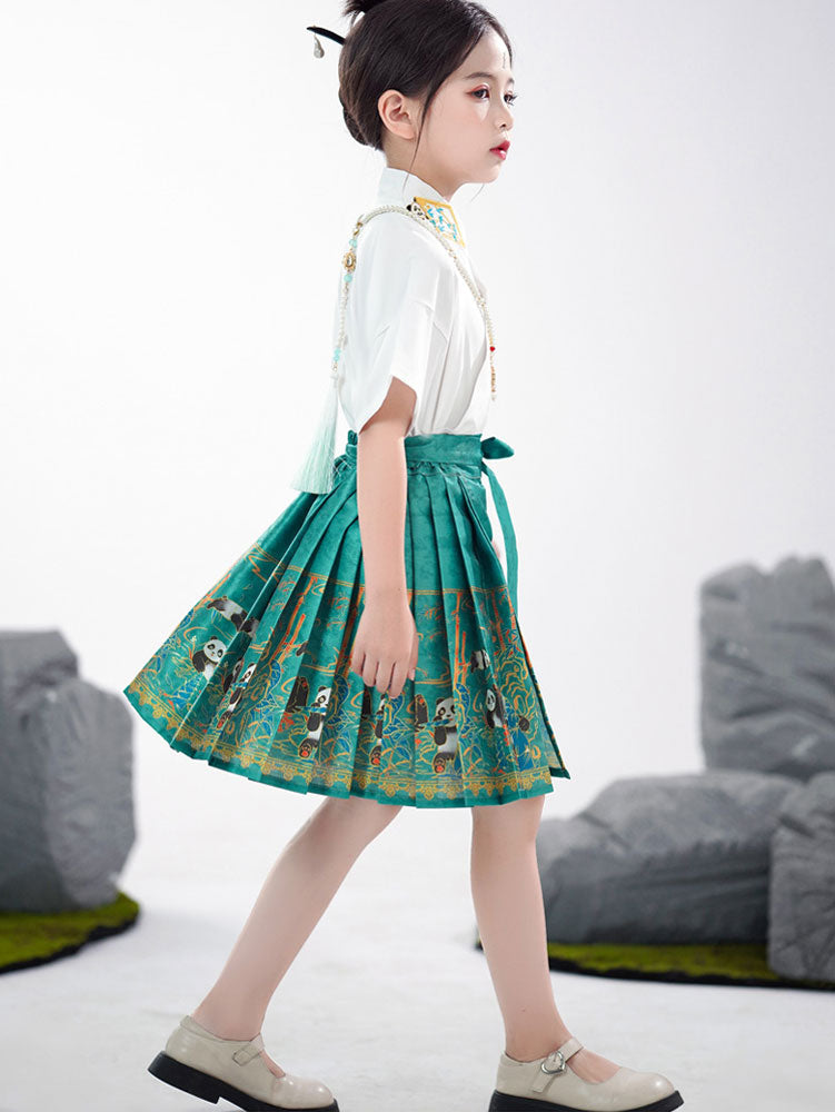 2 Pieces Kids Girls Ancient Hanfu Green Horse Face Skirt Costume Dress