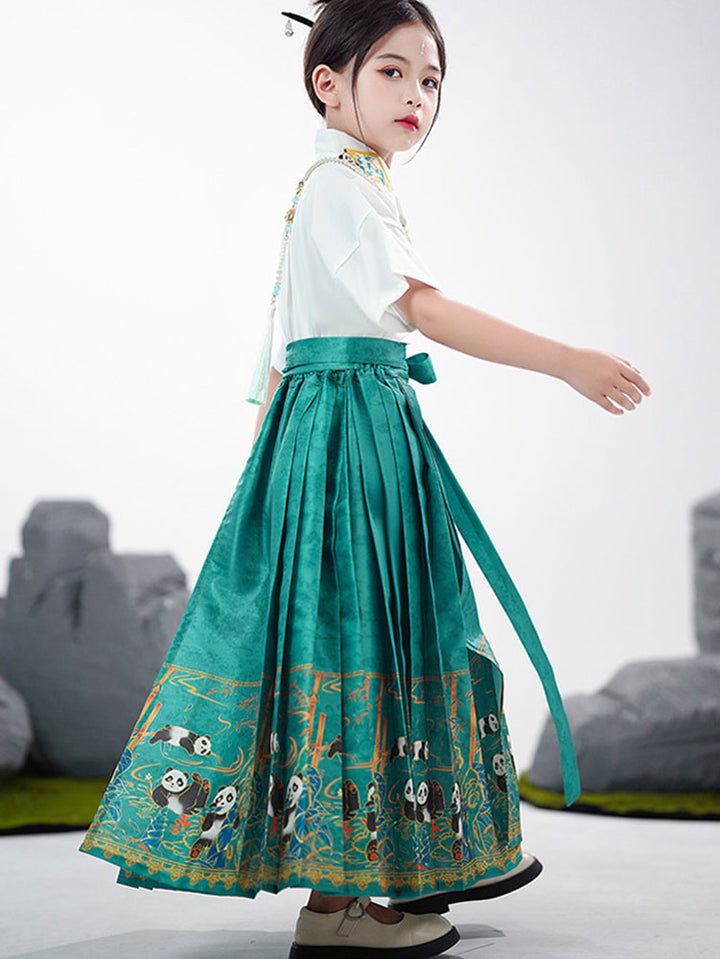 2 Pieces Kids Girls Ancient Hanfu Green Horse Face Skirt Costume Dress