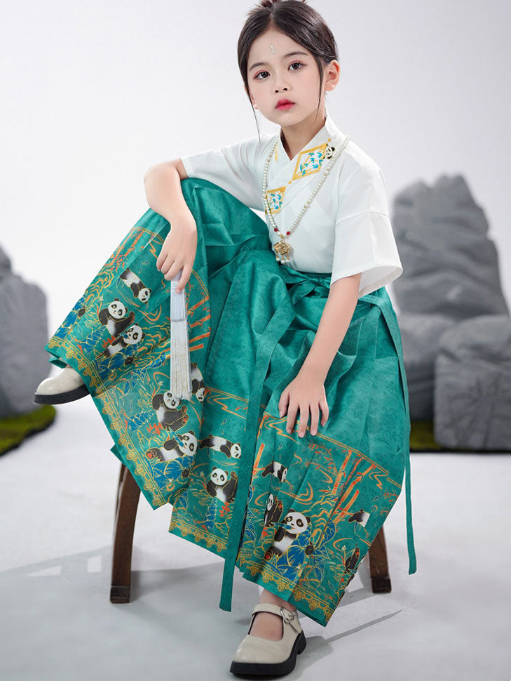 2 Pieces Kids Girls Ancient Hanfu Green Horse Face Skirt Costume Dress