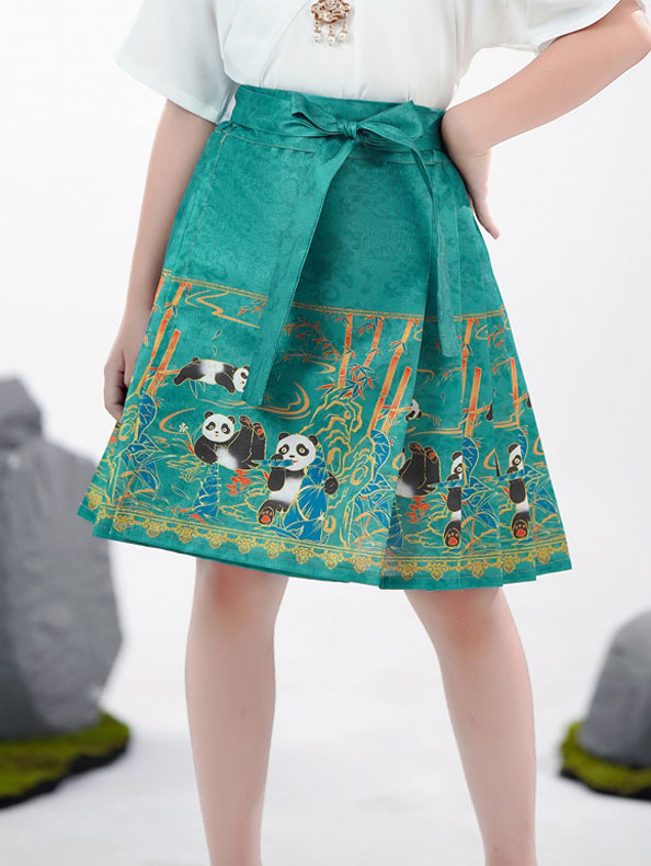 2 Pieces Kids Girls Ancient Hanfu Green Horse Face Skirt Costume Dress