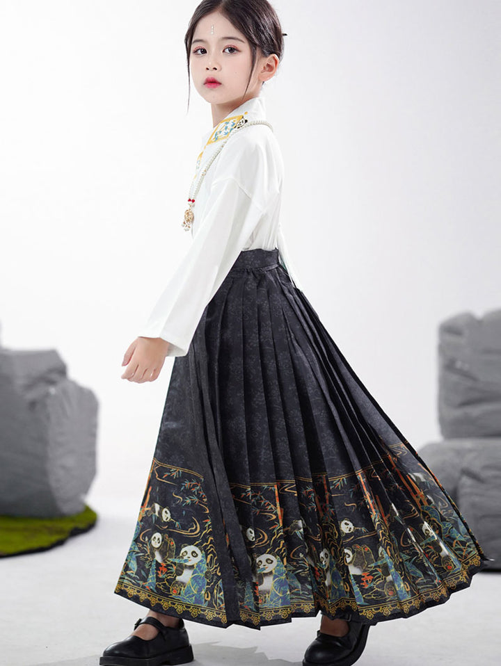 2 Pieces Kids Girls Ancient Hanfu Black Horse Face Skirt Costume Dress
