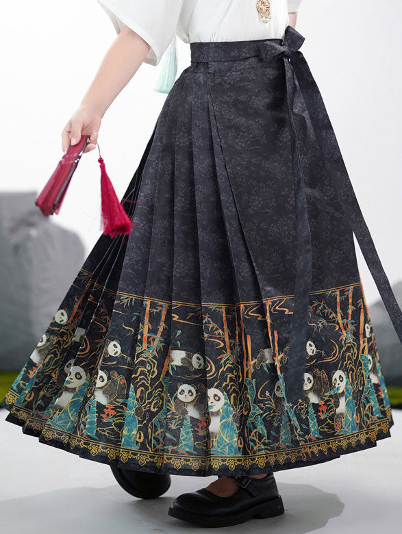 2 Pieces Kids Girls Ancient Hanfu Black Horse Face Skirt Costume Dress