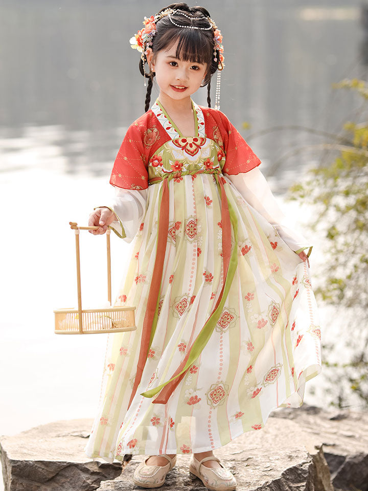 Embroidered Floral Kids Girls Ancient Hanfu 汉服 Costume Dress