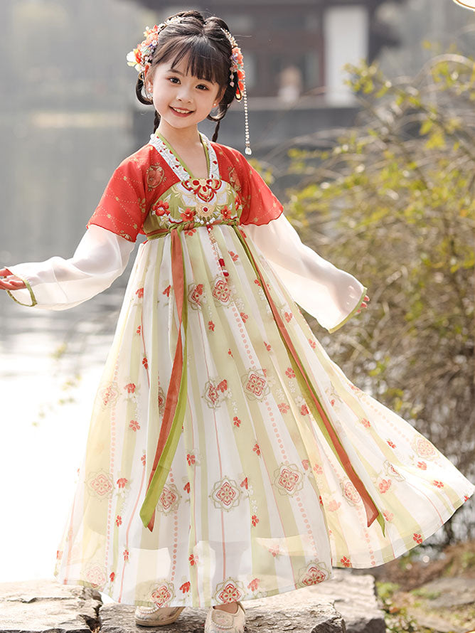Embroidered Floral Kids Girls Ancient Hanfu 汉服 Costume Dress
