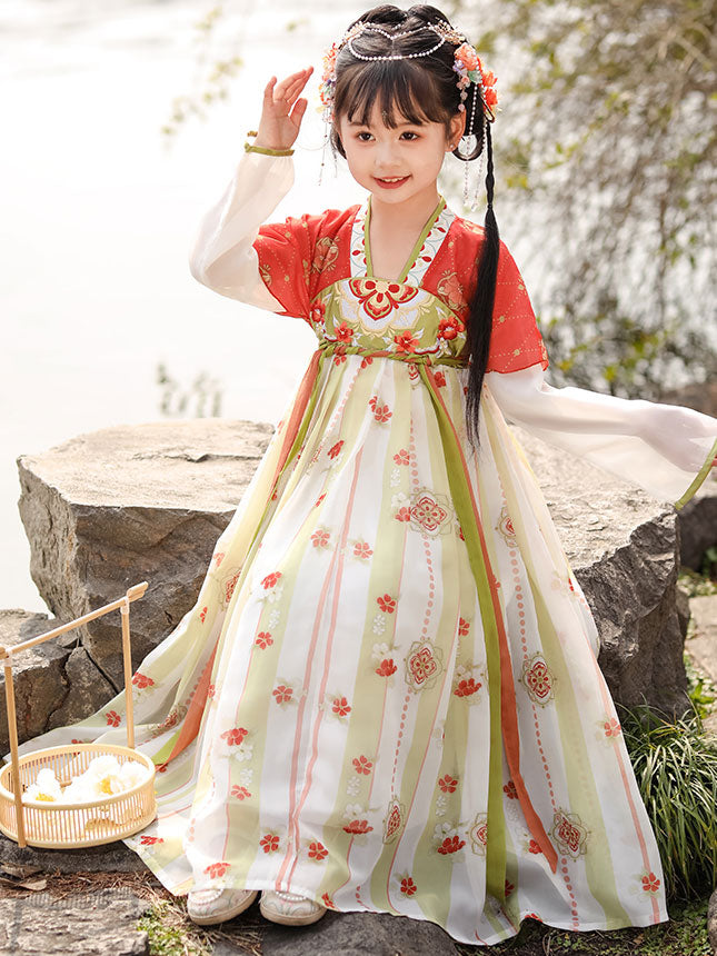 Embroidered Floral Kids Girls Ancient Hanfu 汉服 Costume Dress