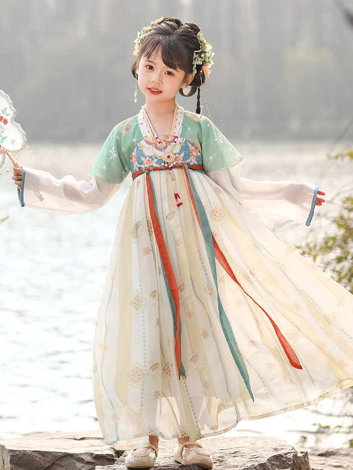 Embroidered Floral Kids Girls Ancient Hanfu 汉服 Costume Dress