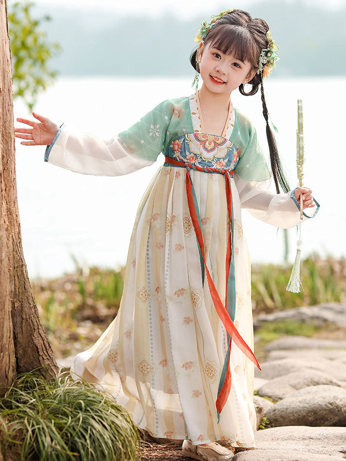 Embroidered Floral Kids Girls Ancient Hanfu 汉服 Costume Dress