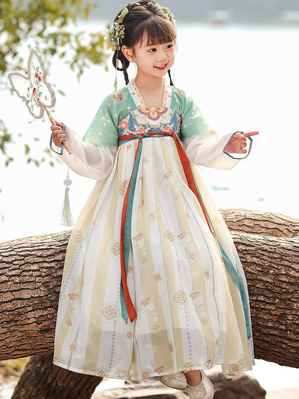 Embroidered Floral Kids Girls Ancient Hanfu 汉服 Costume Dress