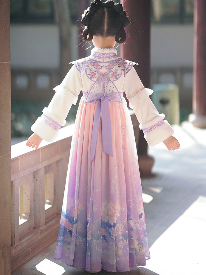 Purple Fleeced Kids Girls Chinese Winter Hanfu 汉服 Costume Dress