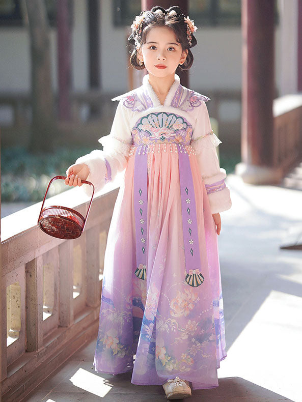 Purple Fleeced Kids Girls Chinese Winter Hanfu 汉服 Costume Dress