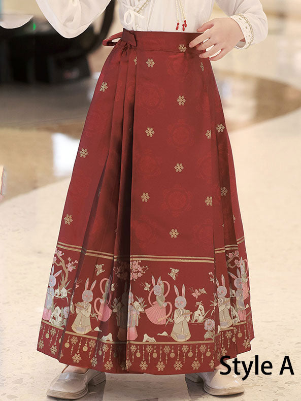 2 Pieces Kids Girls Winter Hanfu Red Horse Face Skirt Costume Dress