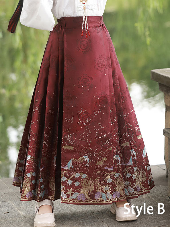 2 Pieces Kids Girls Winter Hanfu Red Horse Face Skirt Costume Dress