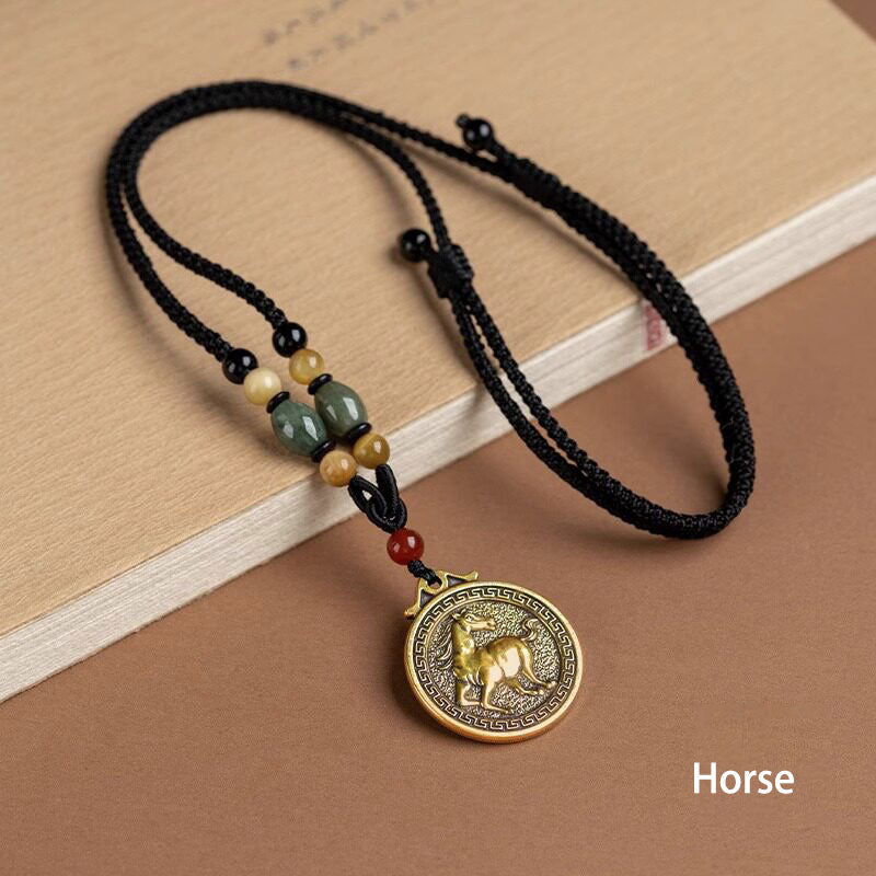 Chinese Zodiac Pendant Necklace Luck Brass Medallion