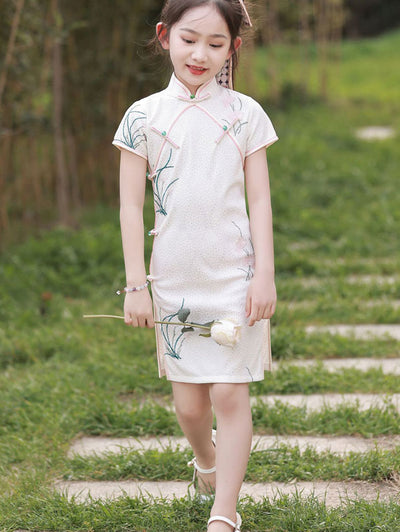 2023 Embroidered Lace Kids Girls Cheongsam Qipao Dress