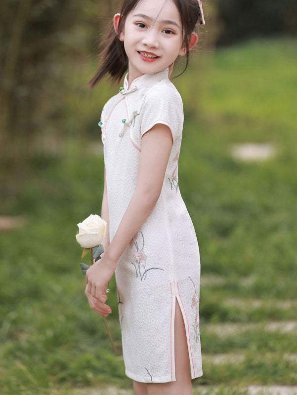 2023 Embroidered Lace Kids Girls Cheongsam Qipao Dress