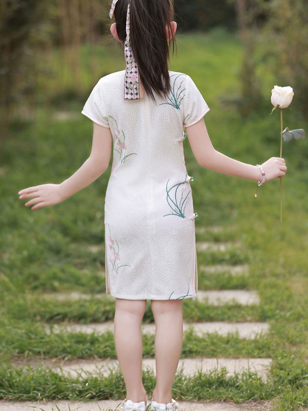 2023 Embroidered Lace Kids Girls Cheongsam Qipao Dress