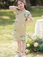 2023 Mom Daughter Matching Floral Linen Qipao Cheongsam Dress