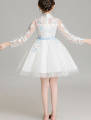 White Embroidered Girls Tulle Wedding Birthday Cheongsam Dress