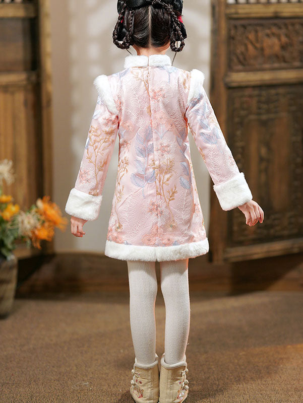 Pink Red Baby Girls Floral Winter Cheongsam Dress