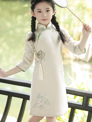 2025 Floral Embroidery Kids Girls Qipao Cheongsam Dress