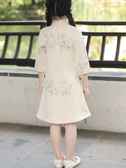 2025 Floral Embroidery Kids Girls Qipao Cheongsam Dress