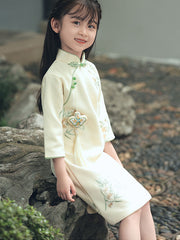 2025 Floral Embroidery Kids Girls Qipao Cheongsam Dress