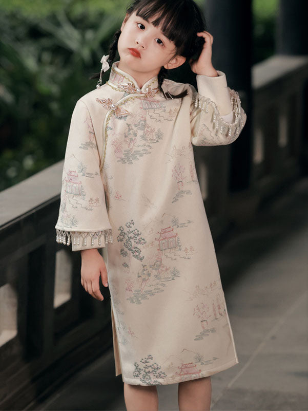 Mom Daughter Matching Winter Suede Qipao Cheongsam Dress