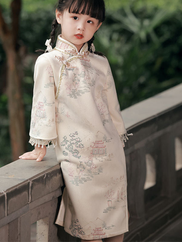 Mom Daughter Matching Winter Suede Qipao Cheongsam Dress