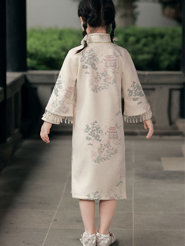 Mom Daughter Matching Winter Suede Qipao Cheongsam Dress