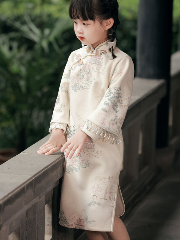 Mom Daughter Matching Winter Suede Qipao Cheongsam Dress