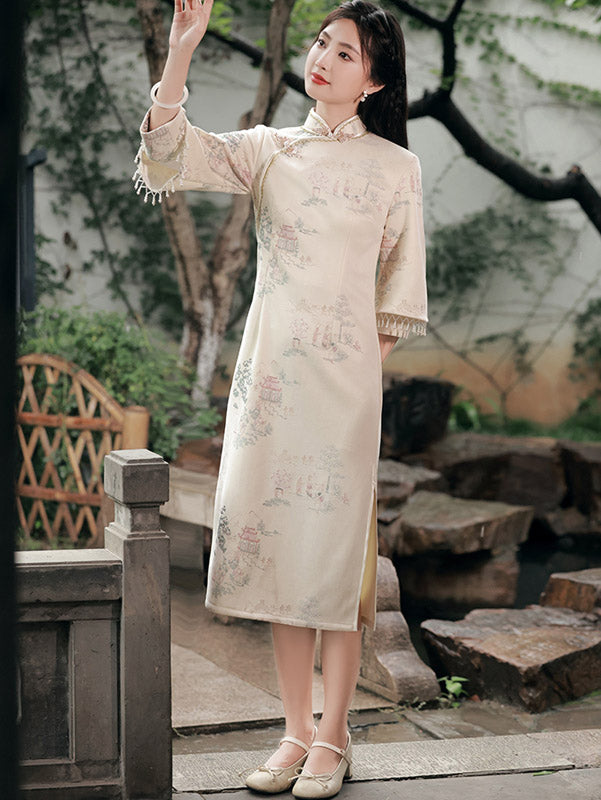 Mom Daughter Matching Winter Suede Qipao Cheongsam Dress