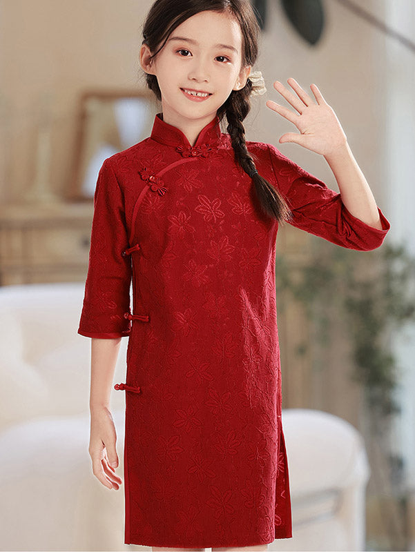 Red Floral Mom Daughter Matching Qipao Cheongsam Dress