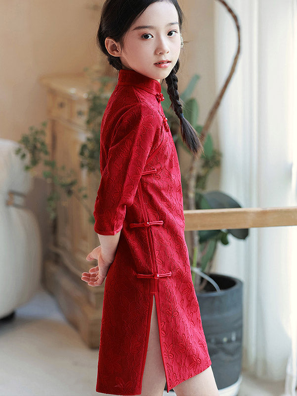 Red Floral Mom Daughter Matching Qipao Cheongsam Dress