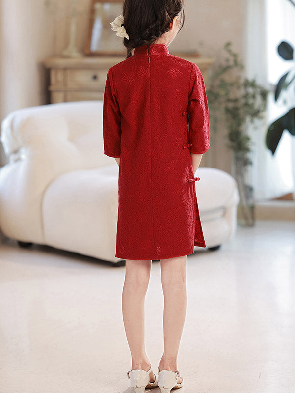 Red Floral Mom Daughter Matching Qipao Cheongsam Dress