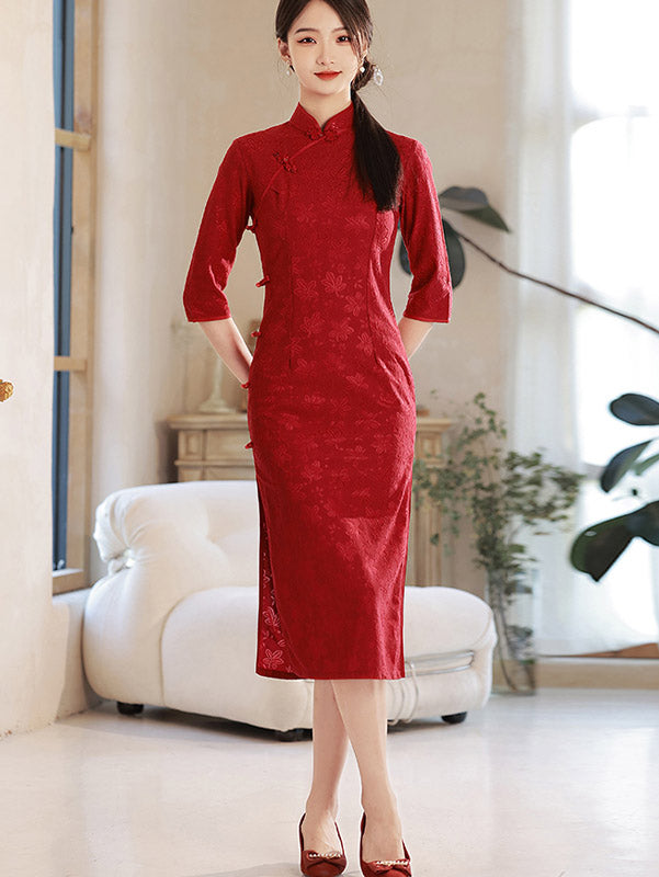 Red Floral Mom Daughter Matching Qipao Cheongsam Dress