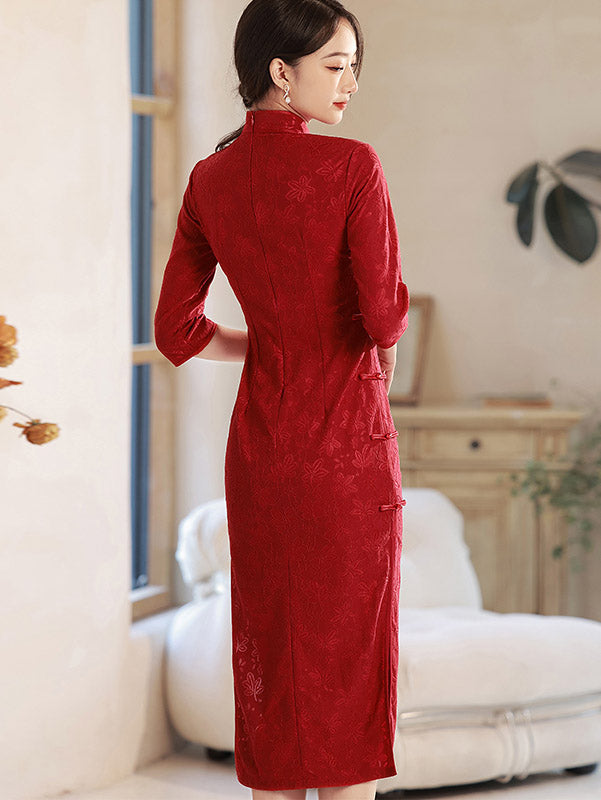 Red Floral Mom Daughter Matching Qipao Cheongsam Dress