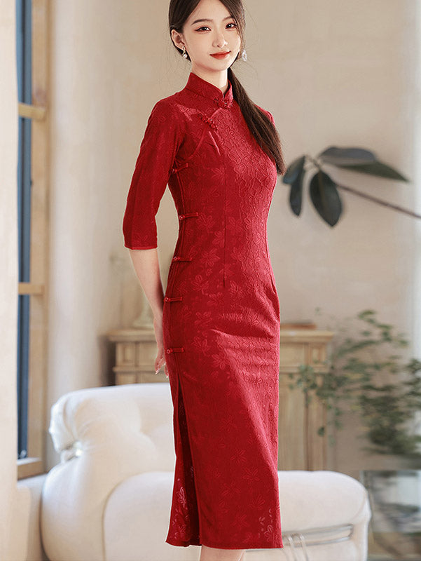 Red Floral Mom Daughter Matching Qipao Cheongsam Dress