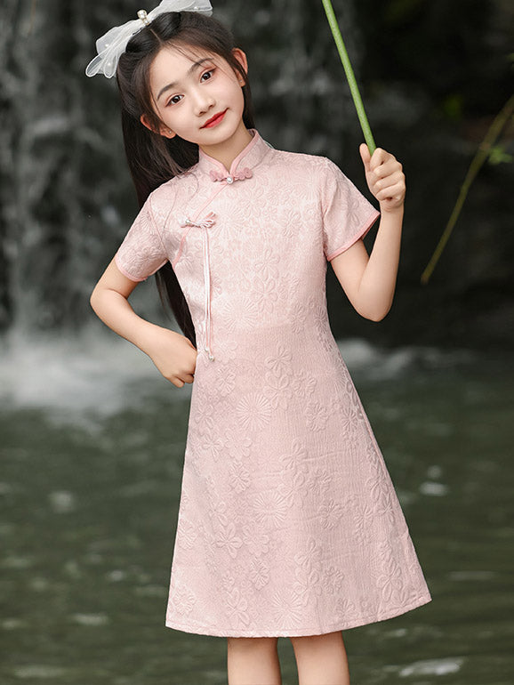 pink qipao dress Jacquard Kids Girls Cheongsam Mini Vacation Dress – Color:Cactus/Candy collection:prism-2022 Weight 46kg Size /