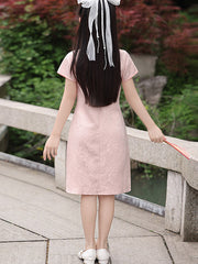 Pink Jacquard Kids Girls Qipao Cheongsam Dress